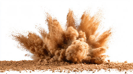 Dry Soil Explosion on White Background - Impactful and Vibrant Image for Creative Projectsの素材