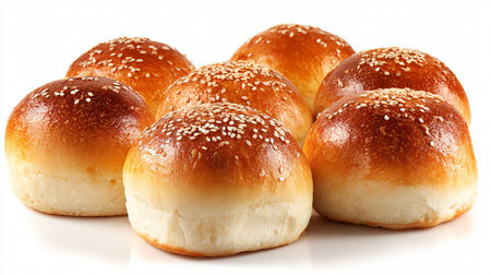 Delicious Bread Rolls Small Buns Isolated on White Backgroundの素材