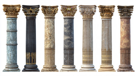 Elegant Ancient Greek Vintage Columns Isolated for Architectural Designsの素材