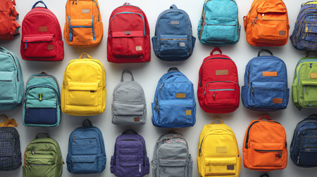 Vibrant School Backpacks Collection on White Backgroundの素材