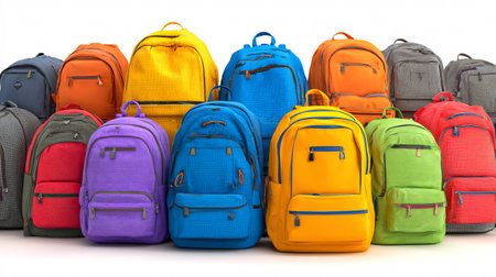 Vibrant School Backpacks Collection on White Backgroundの素材