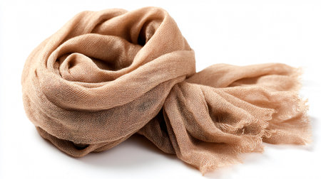 Elegant Soft Beige Scarf on White Background for Fashion Designers and Bloggersの素材
