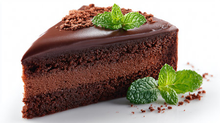 Delicious Chocolate Cake on White Background for Bakery Ads and Dessert Menusの素材