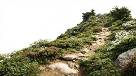 Serene Mountain Trail in Lush Greenery - Nature Hiking Adventure Landscapeの素材