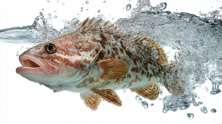 Energetic Grouper Fish Leaping from Clear Blue Water Surface Splashの素材