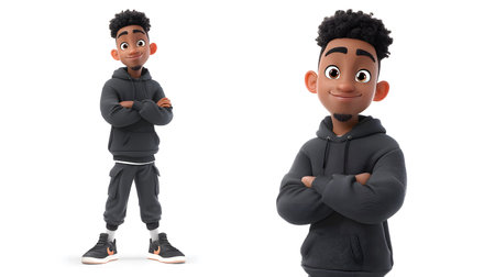 Happy Smiling Black Young Male 3D Cartoon Character Illustrationの素材