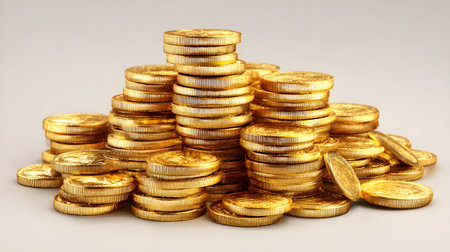 Realistic Golden Coins Pile for Financial Success and Wealth Conceptsの素材