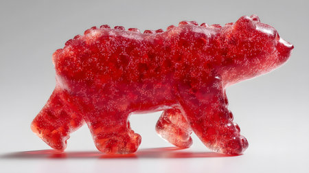 Vibrant Red Gummy Bear Sculpture Isolated on White Backgroundの素材