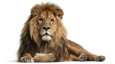 Majestic Lion Sitting on White Background - AR 16:9の素材