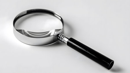 Black Handled Magnifying Glass Close-Up on White Background for Professional Useの素材