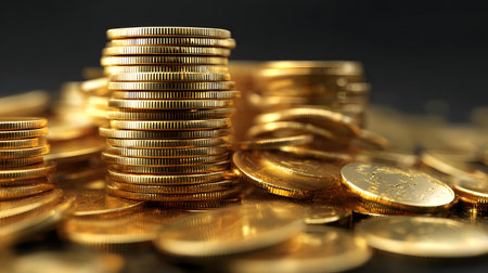 Realistic Golden Coins Pile for Financial Success and Wealth Conceptsの素材