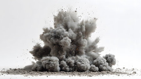Detailed Gray Dust Explosion Close-Up Photography for Creative Designs and Conceptsの素材