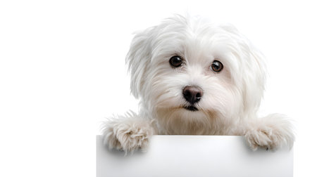 Professional Maltese Dog Displaying White Blank Paper for Advertising Campaignsの素材
