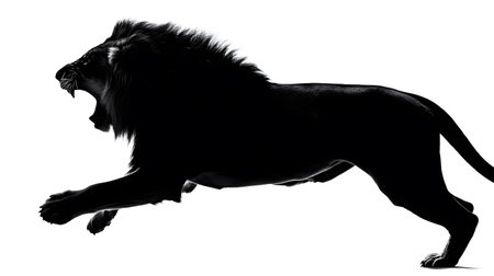 Majestic Adult Male Lion Jumping with Open Mouthの素材