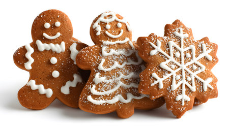 Festive Christmas Gingerbread Cookies on White Backgroundの素材