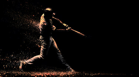 Dynamic Baseball Player Silhouette on Black Backgroundの素材