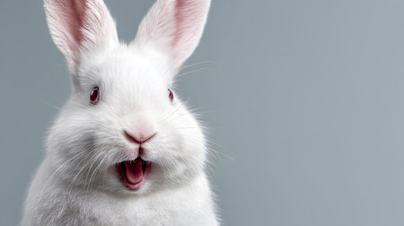 Adorable White Bunny Smiling - Cute Animal Pet Rabbit Image for Adobe Stock Photosの素材