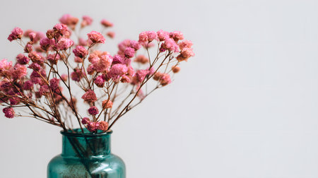 Elegant Dried Pink Flowers for Decoration on Green Backgroundの素材