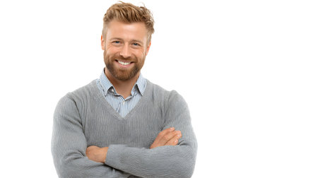 Smiling White Male Teacher in Full Body Photo for Education Projectsの素材
