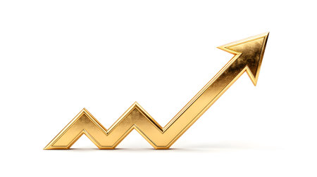 Success Concept: Gold Up Arrow Isolated on White Backgroundの素材