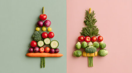 Vibrant Vegetable Christmas Tree Decoration for Festive Celebrationsの素材