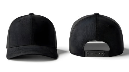 Stylish Black Cap on White Background Front and Back Viewの素材