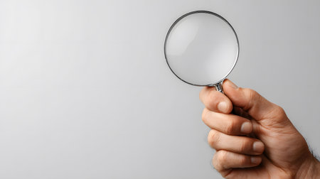 Professional Hand Holding Magnifying Glass Isolated on White Backgroundの素材