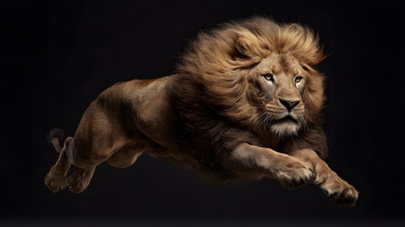 Majestic Lion Jumping Isolated on White Background - Professional Wildlife Photographyの素材