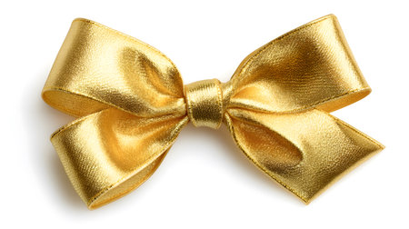 Elegant Gold Bow Ribbon on White Background for Festive Decoration and Giftsの素材