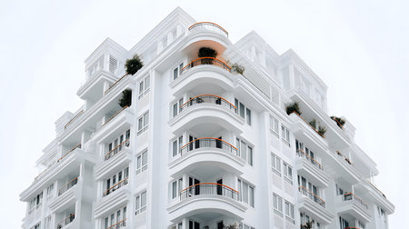 Luxurious Modern Apartment Building with Stunning Balconies and Architectureの素材
