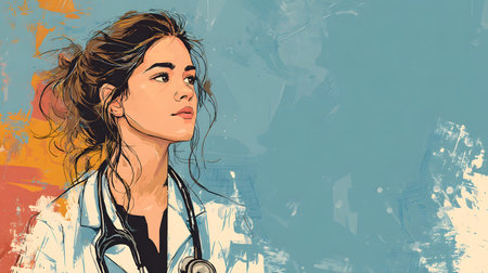 Professional Girl Doctor Portrait Illustration for Medical Conceptsの素材