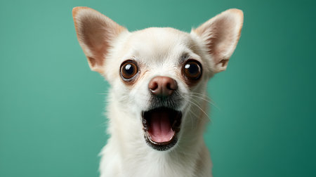 Playful White Chihuahua Dog with Surprised Expression on Faceの素材
