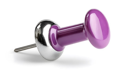 Vibrant Purple Push Pin on White Background for Professional Useの素材