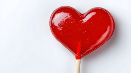 Sweet Red Heart Shaped Lollipop on White Background for Love and Romance Conceptsの素材