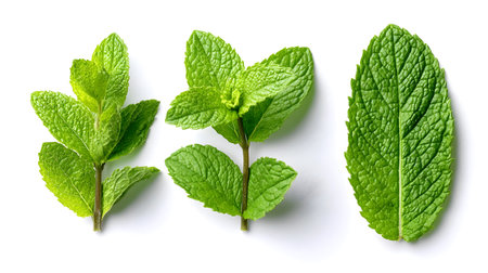 Fresh Mint Leaves Set on White Background for Culinary Creationsの素材