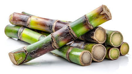 Fresh Sugarcane Isolated on White Background for Farming and Agriculture Conceptsの素材