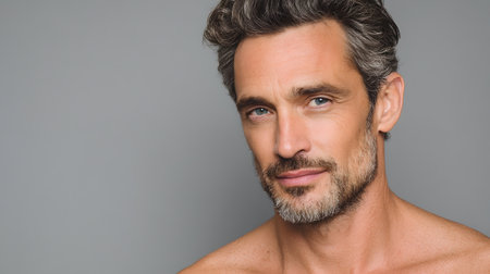 Stylish Mid-Aged Man Model Portrait for Health and Wellness Conceptの素材
