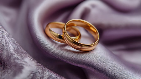 Elegant Wedding Rings on Lavender Silk Backgroundの素材