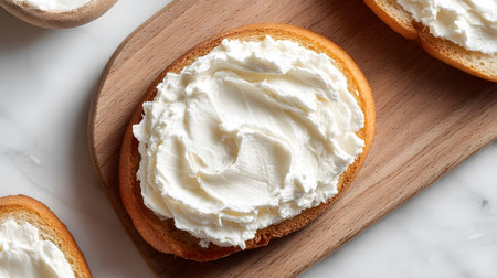 Cream Cheese on White Bread Top View Food Photographyの素材