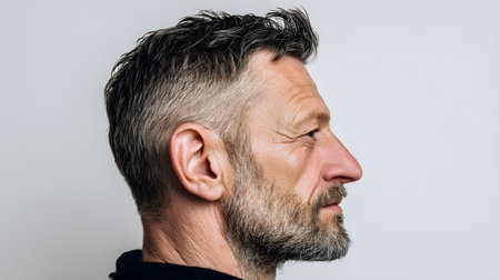 Middle Aged Man Side View on White Background for Professional Presentationsの素材