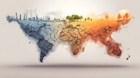 Global Warming Environmental Protection Concept on White Backgroundの素材