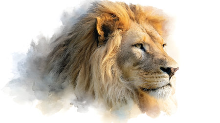 Majestic Watercolor Lion on White Background for Creative Projectsの素材