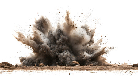 Explosive Soil Eruption with Debris Flying - Dramatic Natural Phenomenon Imageの素材