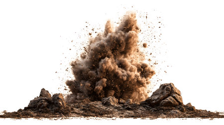Explosive Soil Eruption with Debris Flying - Dramatic Natural Phenomenon Imageの素材