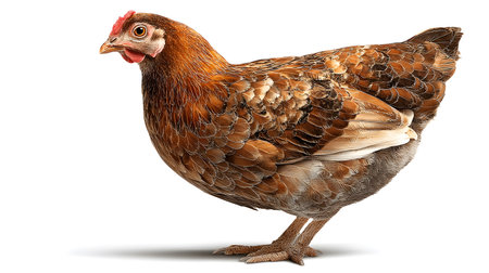 Young Brown Hen Isolated on White Background - Professional Poultry Farming Imageの素材