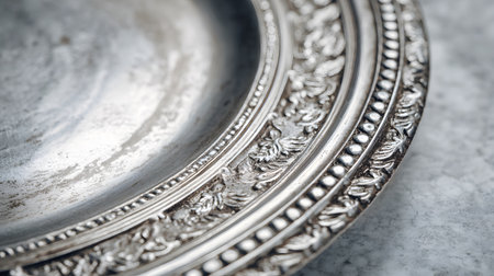 Elegant Close-Up Silver Plate for Culinary Professionals and Food Bloggersの素材