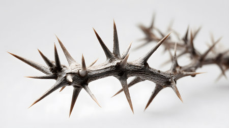 Elegant Thorny Branch with Sharp Spikes on White Backgroundの素材
