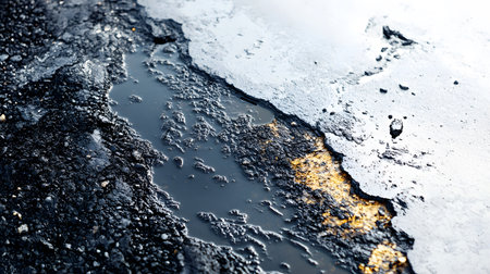 Oil Spill on Asphalt Road Background Texture - Environmental Pollution Conceptの素材
