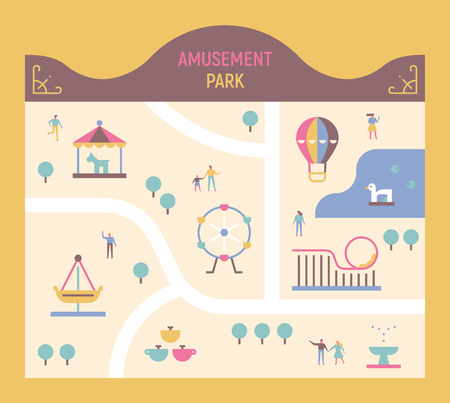 amusement park map flat design style minimal vector illustrationのイラスト素材