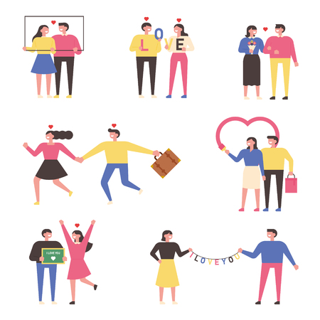 happy romantic date couple. flat design style minimal vector illustrationのイラスト素材